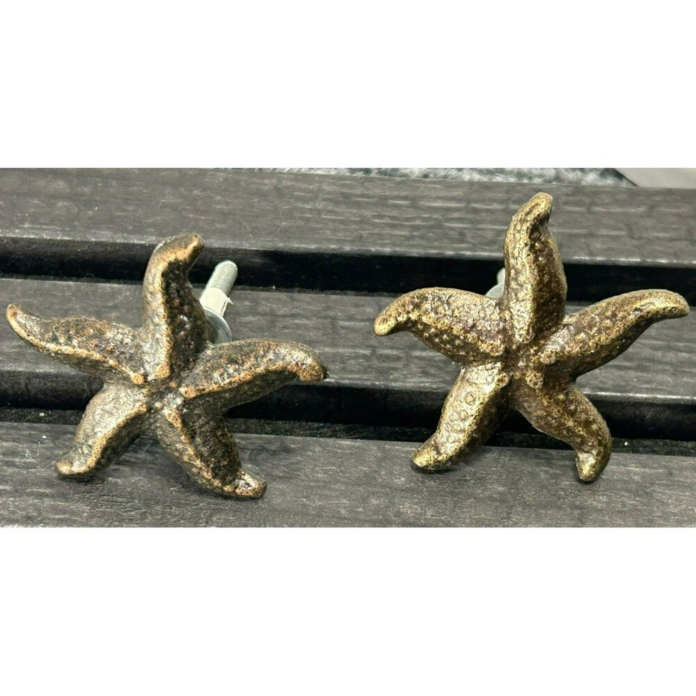 Starfish Cast Iron Drawer Knobs Set Of 2 Antique Bronze Finish Coastal Home Deco